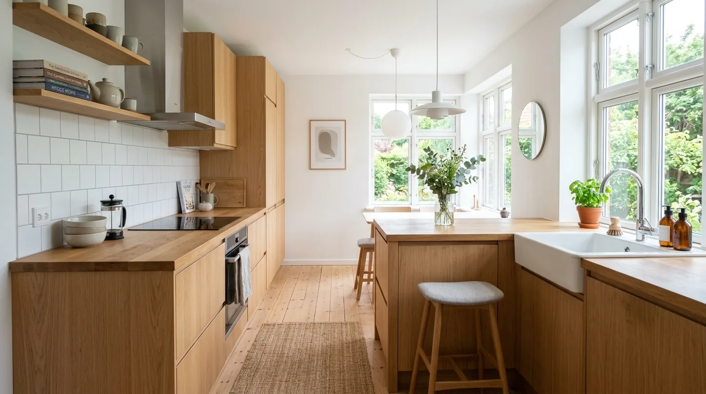 Scandinavian kitchen with pale oak