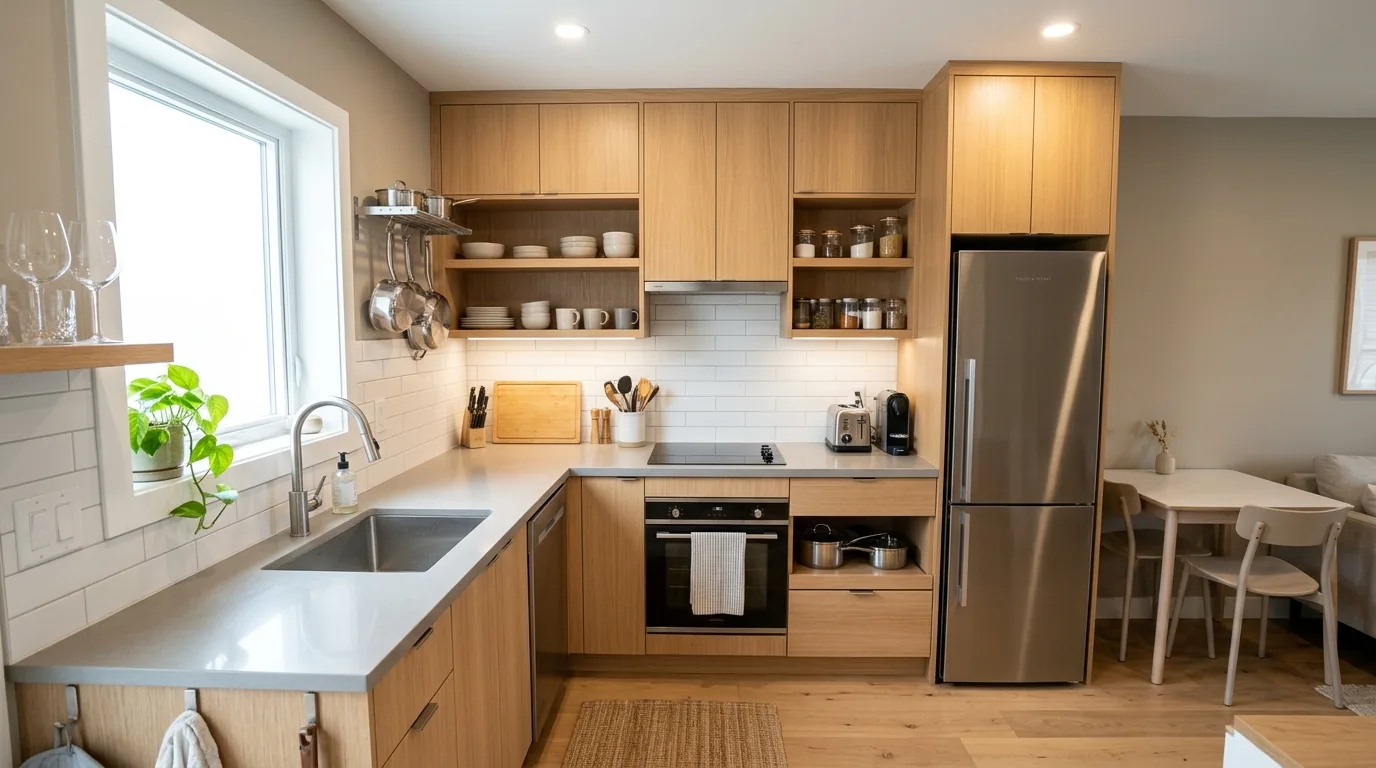 Eclectic kitchen with mixed vintage lighting