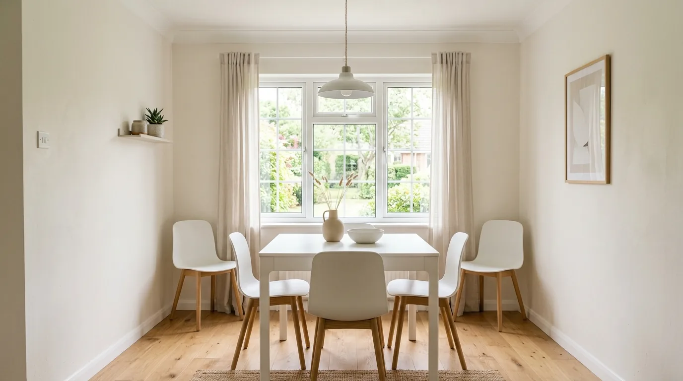Apartment bistro dining corner with marble top cafe table