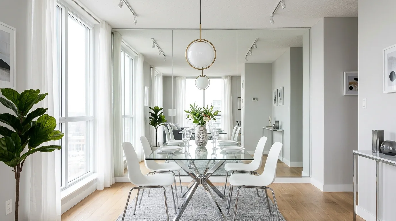 Moody small dining room with deep wall color