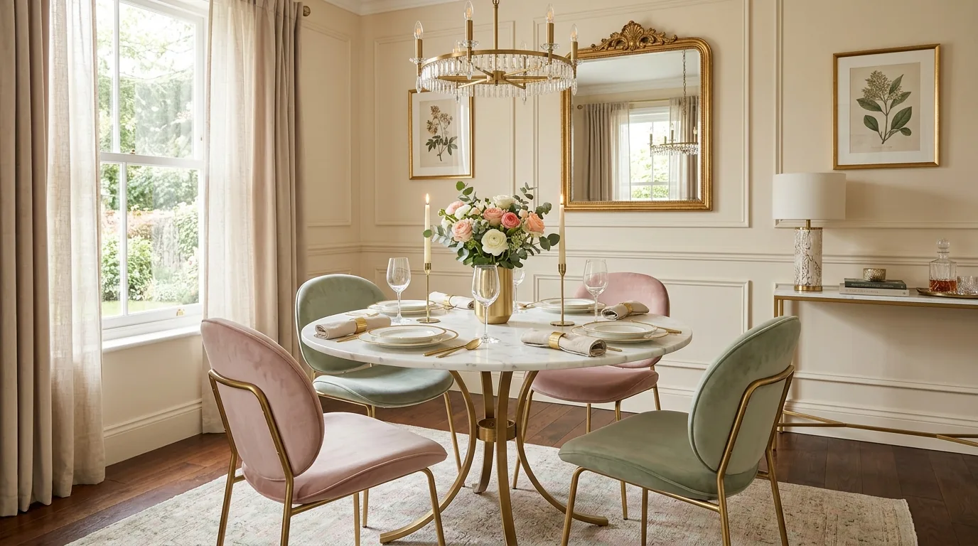 Scandinavian dining area with light wood table