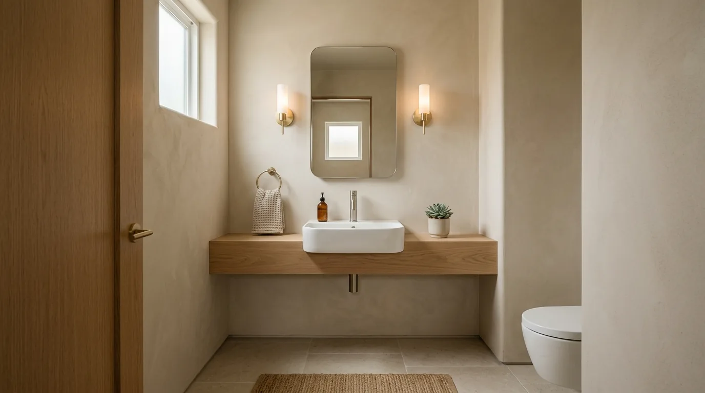 Modern powder room with fluted vanity front