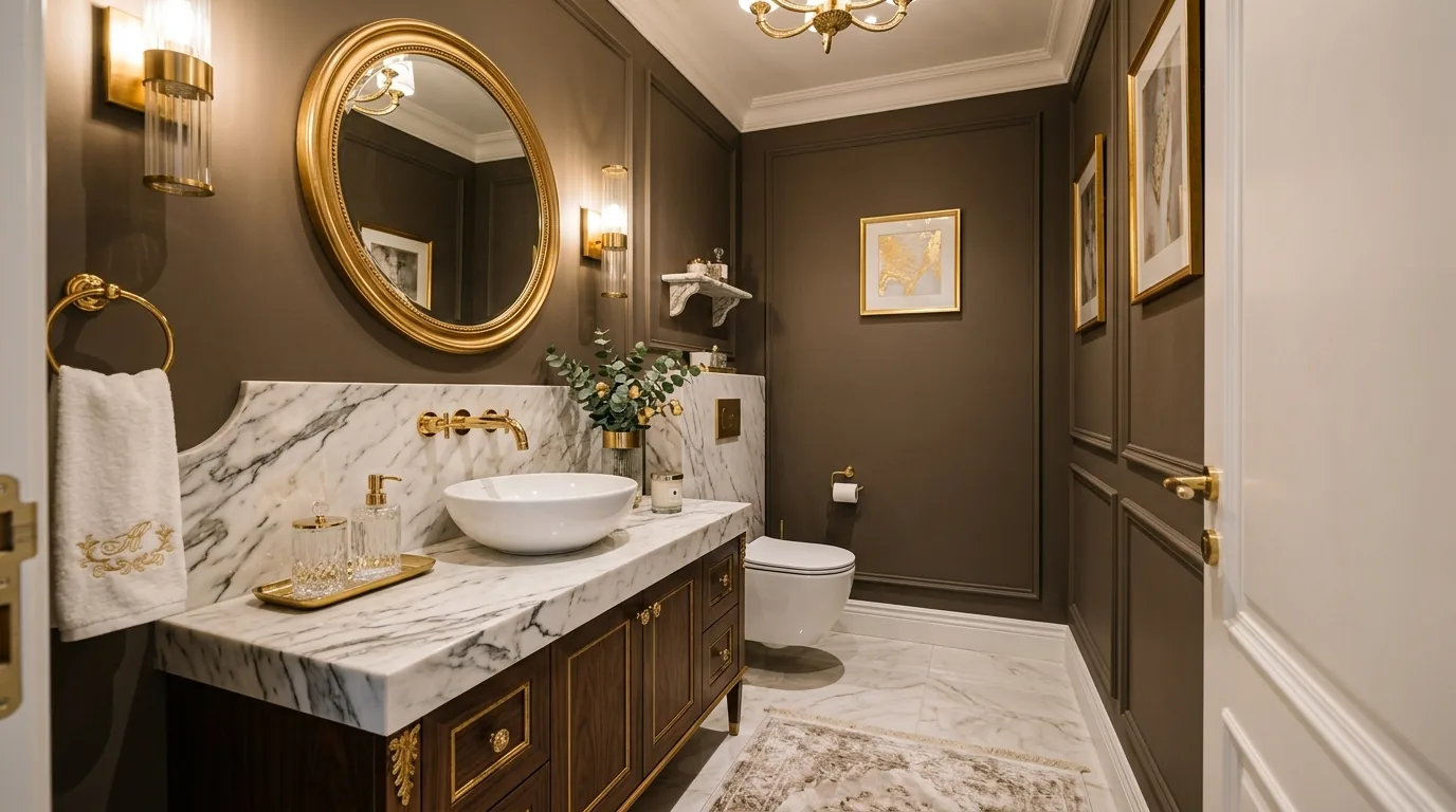 Scandinavian half bathroom with pale wood