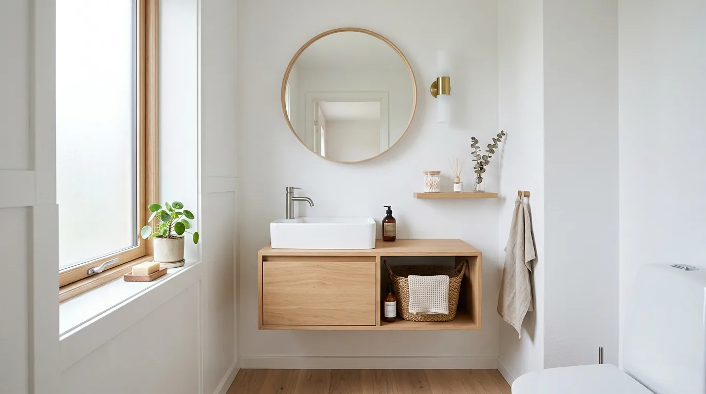 Powder room with checkerboard floor