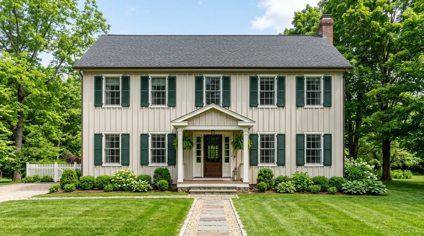 Modern black board and batten home with light oak accents and minimal landscaping