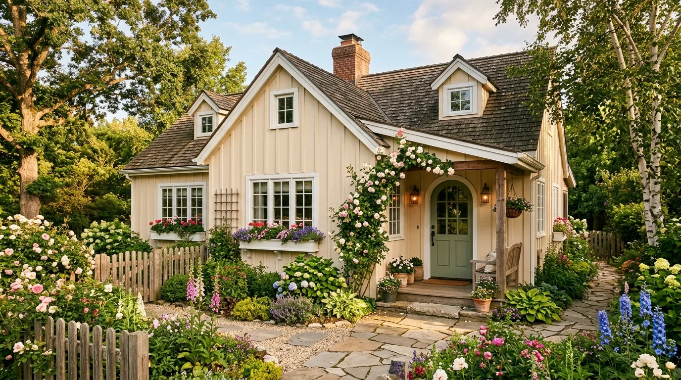 Navy board and batten house with natural cedar porch posts and bright white trim