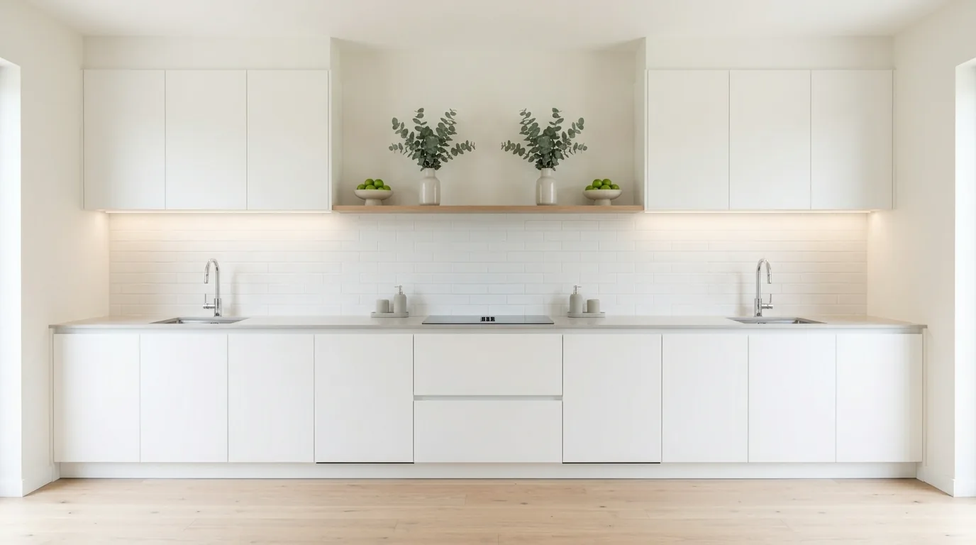 Scandinavian kitchen with light wood cabinets