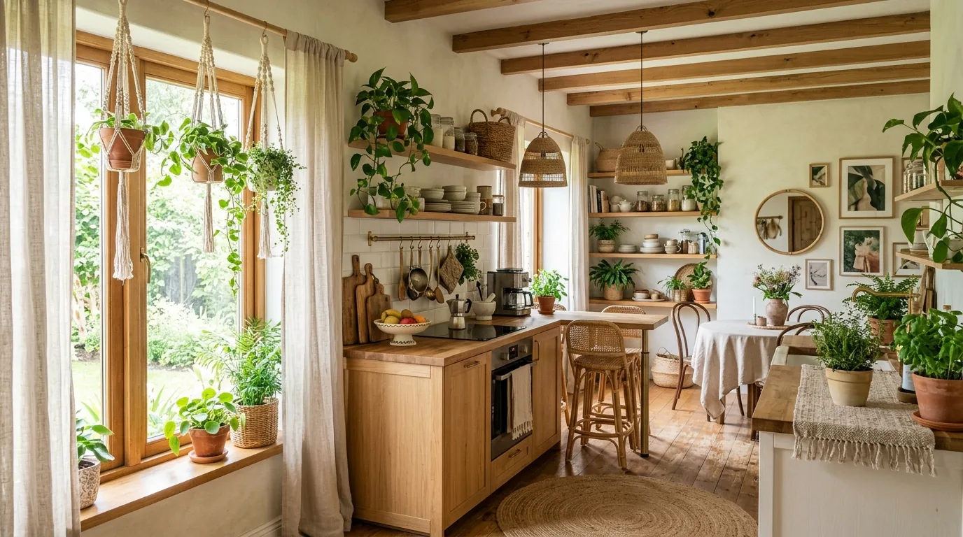 Kitchen nook with sunny breakfast corner and soft layered neutrals