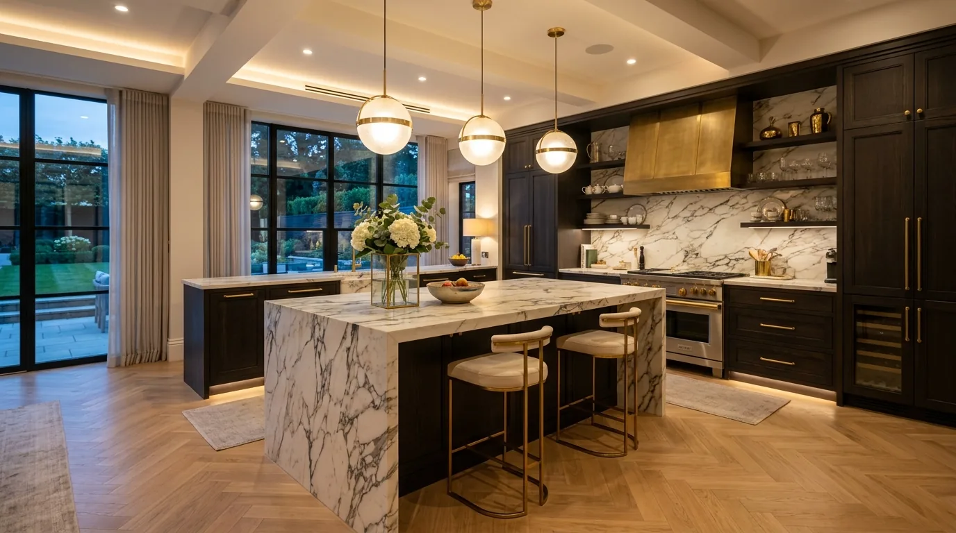 Scandinavian kitchen with pale composite countertop and minimal styling
