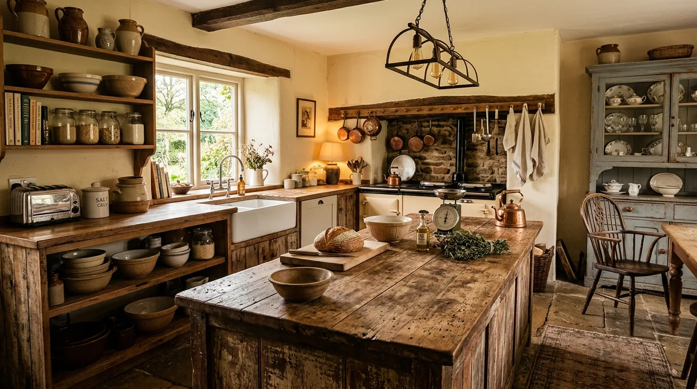 Traditional kitchen with rounded edge stone counter and classic cabinetry