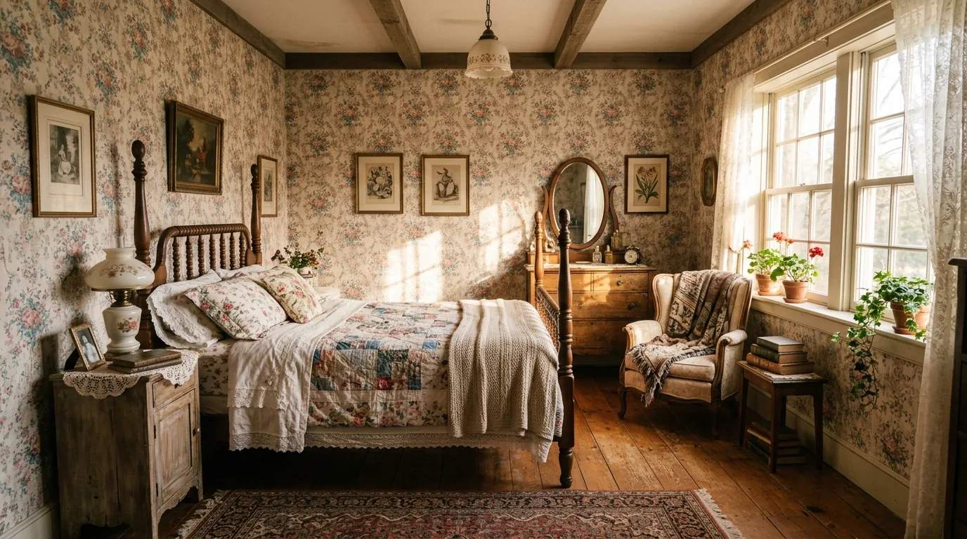 Luxury lounge with metallic wallpaper shimmer behind built ins and sconces