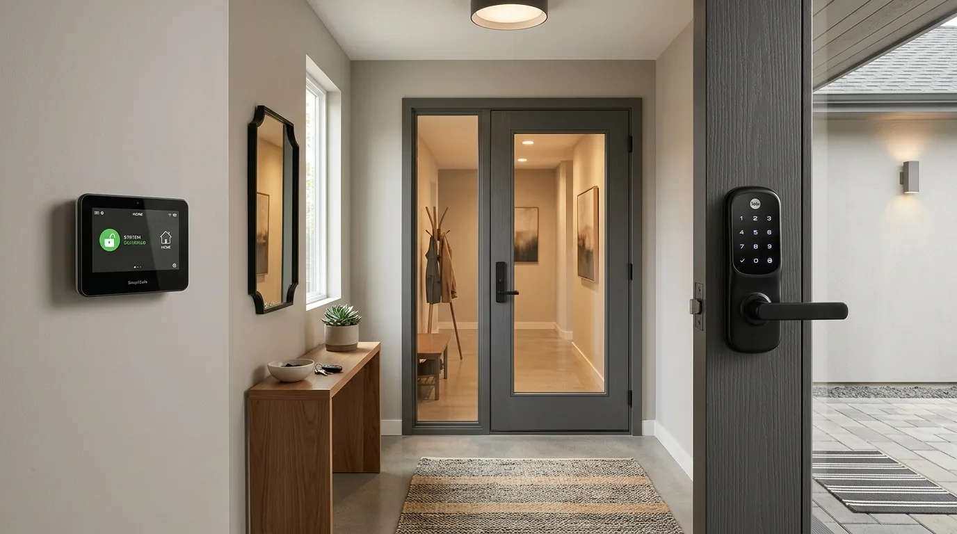 Home office with automated desk lighting and scene control for work and video calls