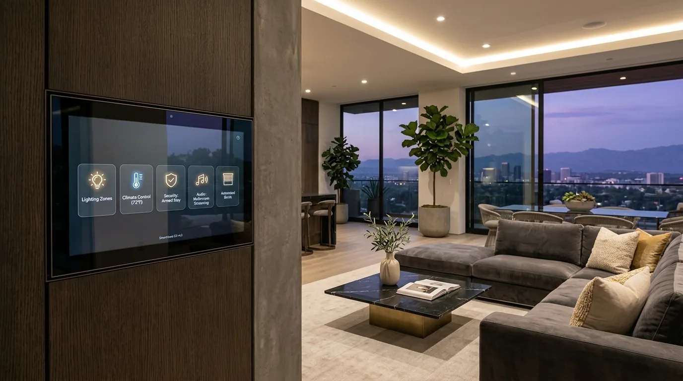 Luxury open plan home with synchronized lighting