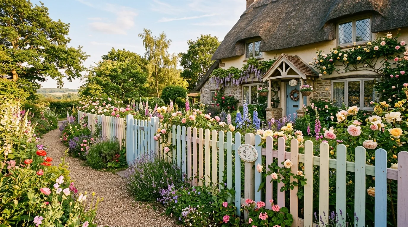 Luxury estate garden fence with stone columns
