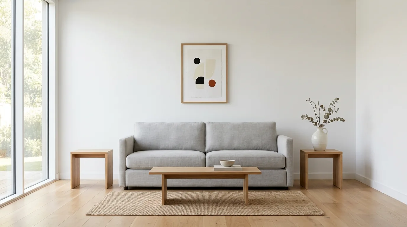 Living room shelf with sculptural object