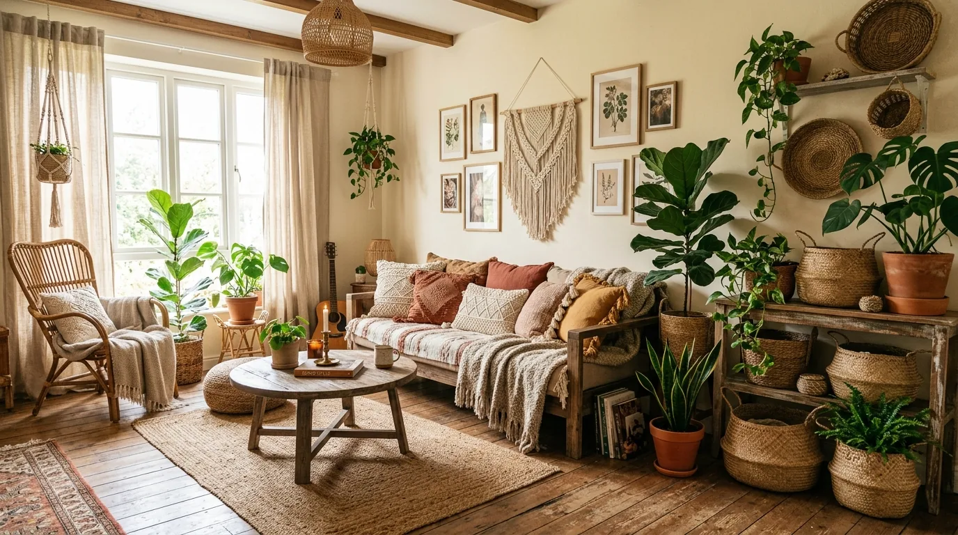 Scandinavian living room with pale ceramics