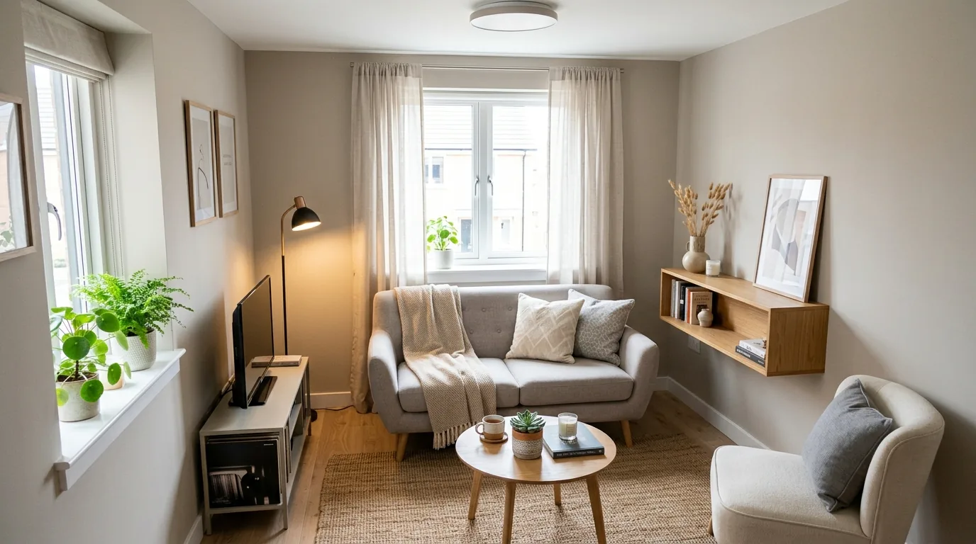 Family room with soft ottoman tray