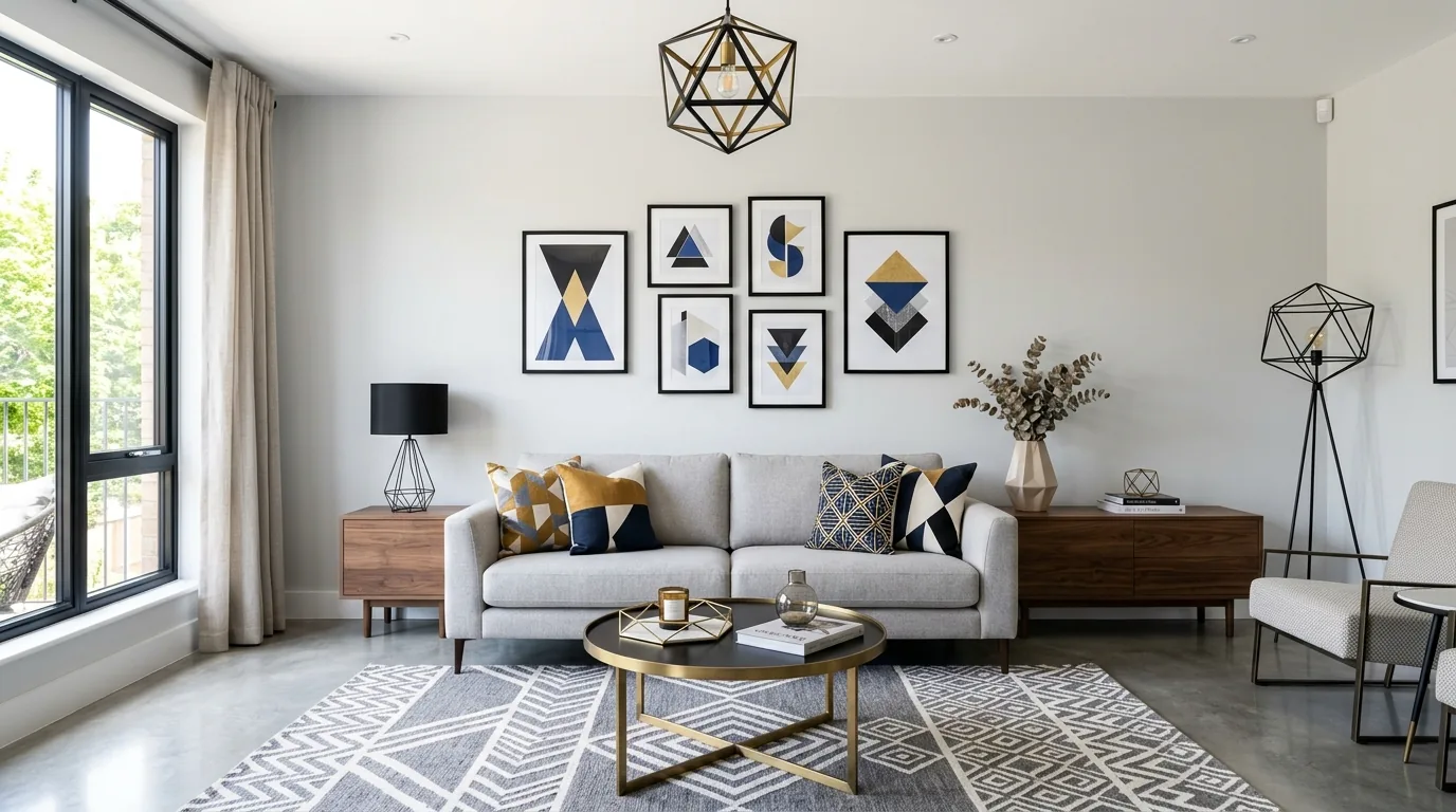 Traditional living room with brass lamp