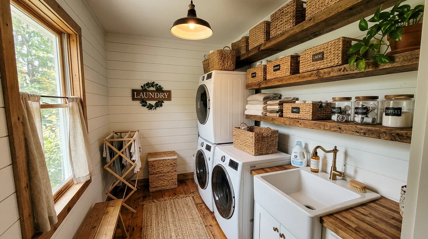 Small laundry closet remodel with sliding doors
