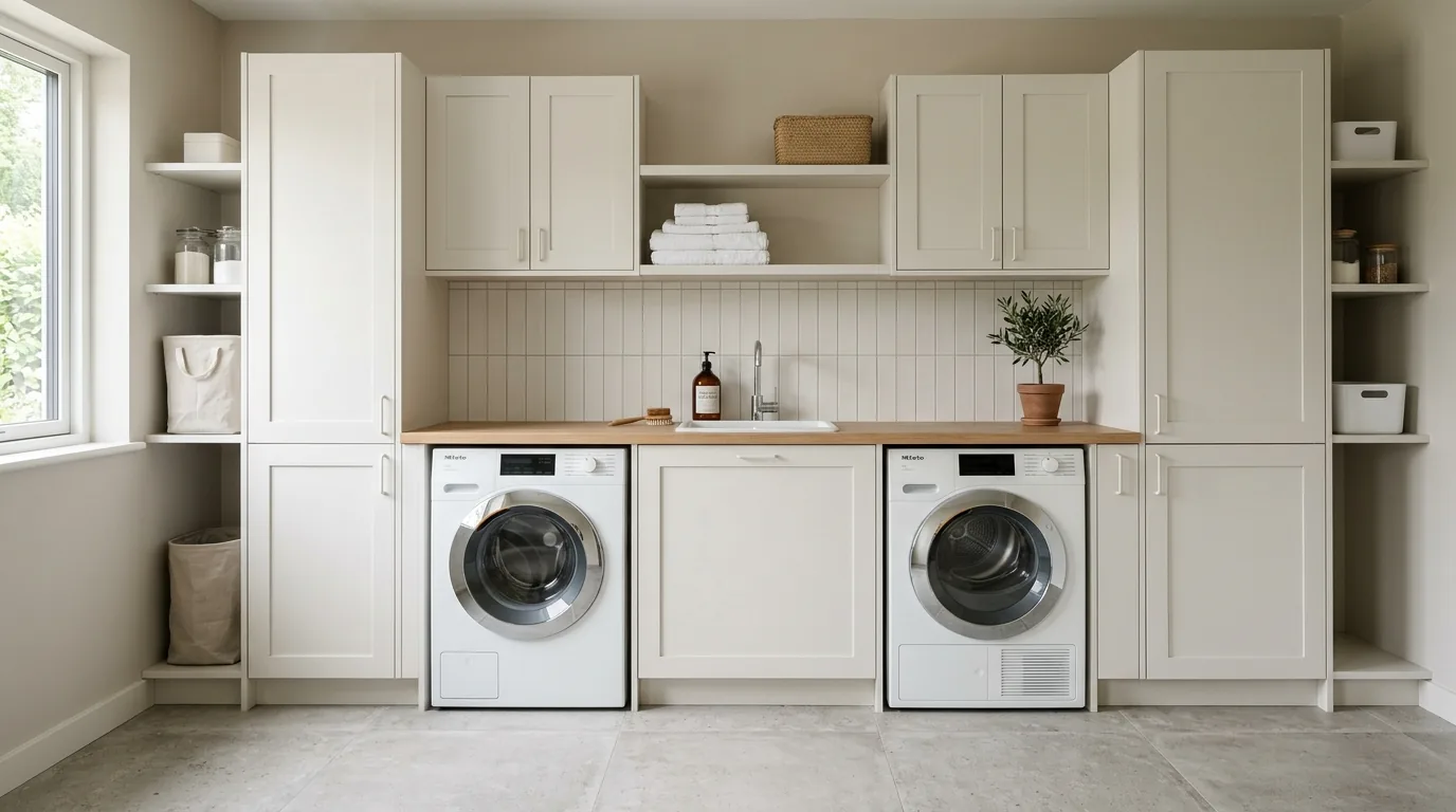 Mudroom laundry combo with bench seating