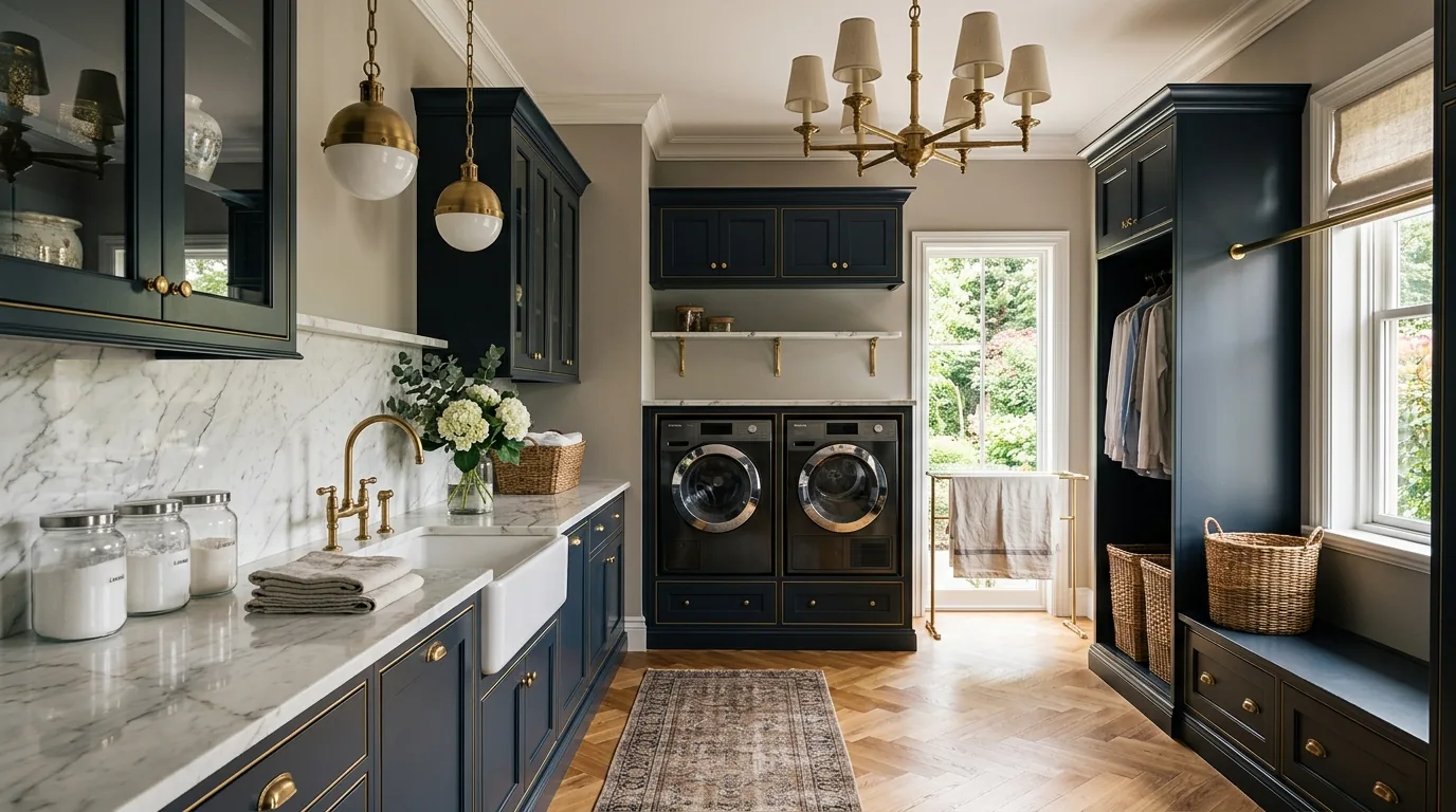 Modern laundry room with matte cabinetry
