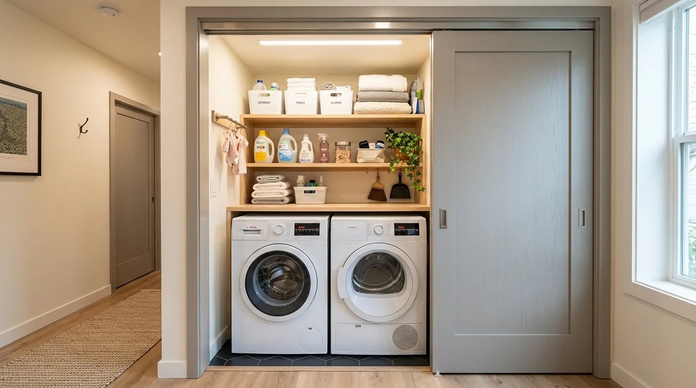 Farmhouse laundry room with beadboard wall