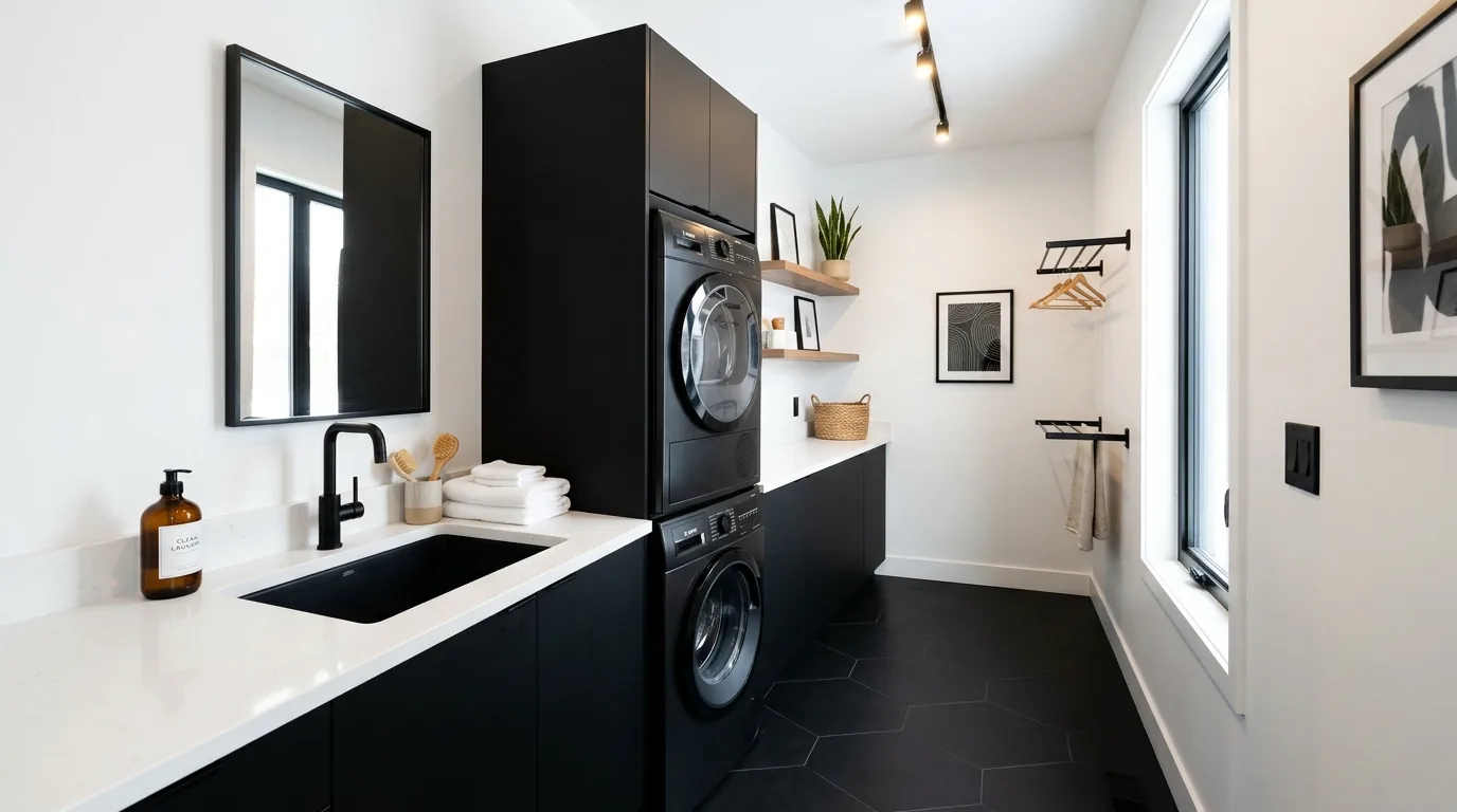 Laundry room with hanging rail