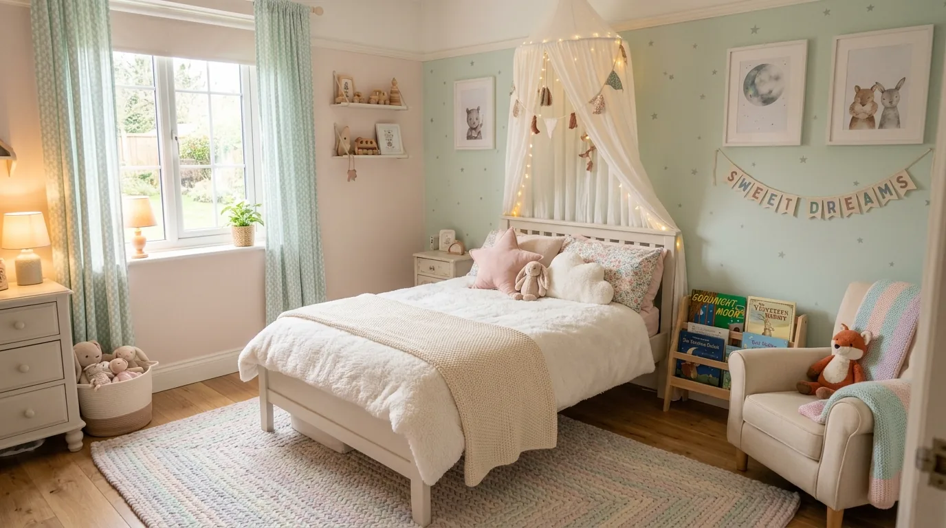 Ocean themed bedroom with blue wall tones