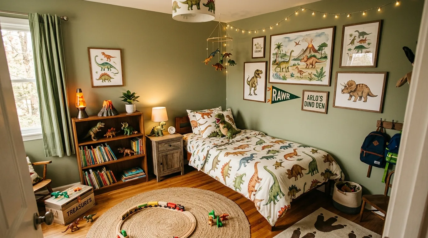 Sports inspired bedroom with neutral base