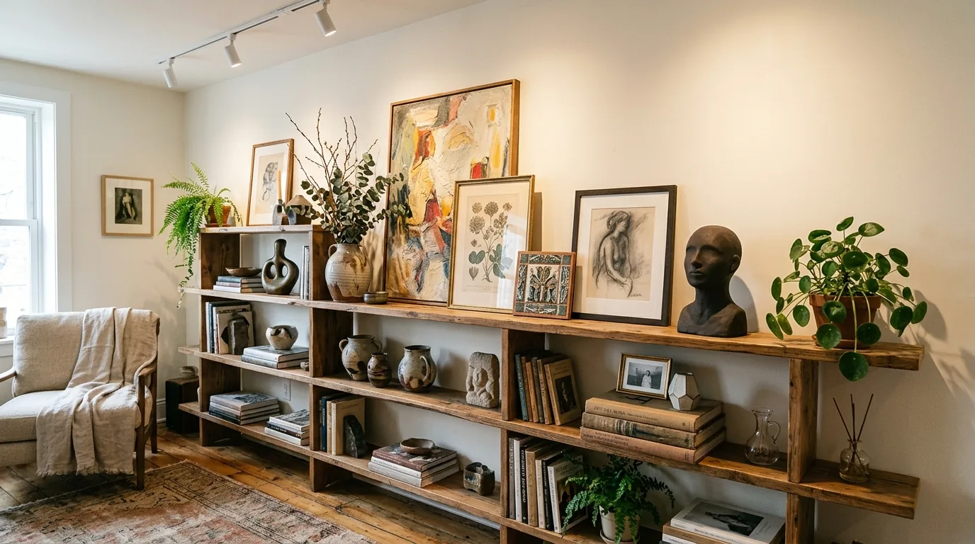 Built ins anchored by larger objects at each end