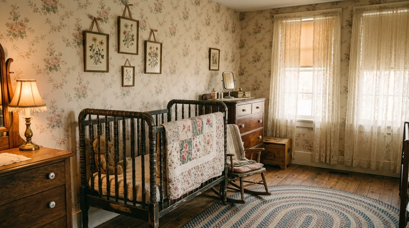 Nursery with changing station baskets and labeled storage bins