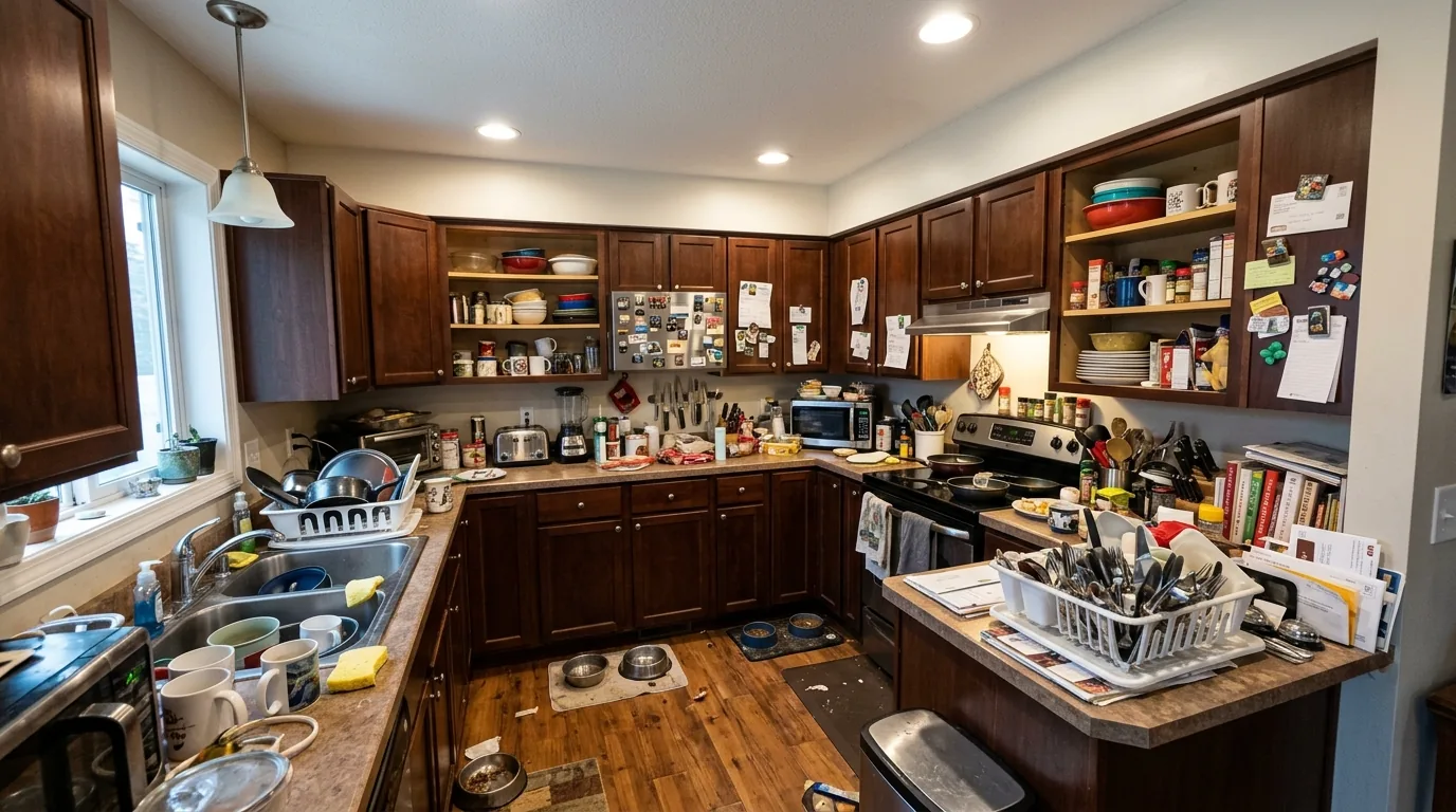 Urban remodel with glass cabinet inserts and concealed appliances