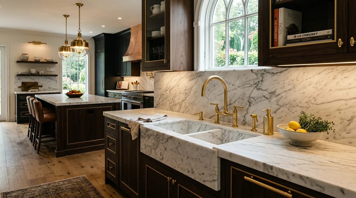 Commercial style spring faucet in urban kitchen with stainless sink