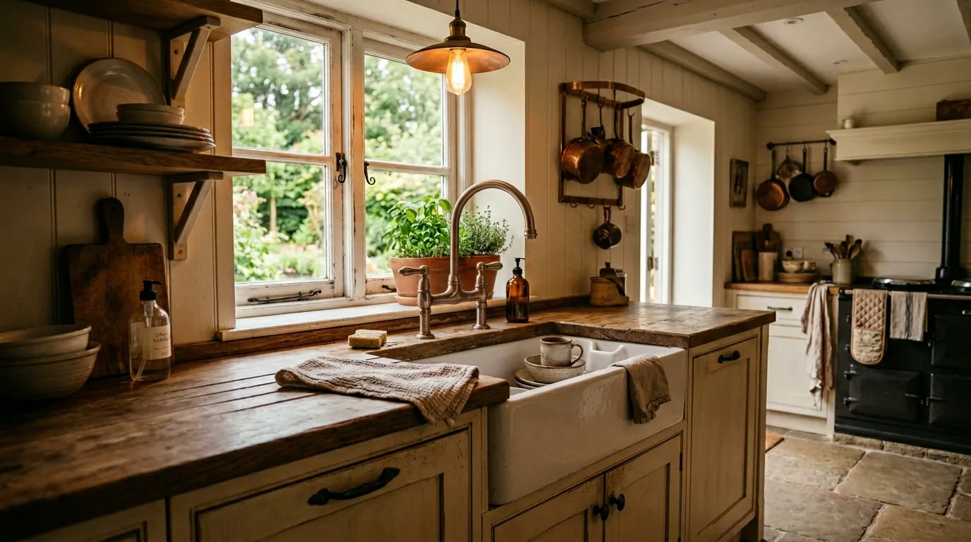 Transitional kitchen with bridge faucet and simple shaker cabinetry