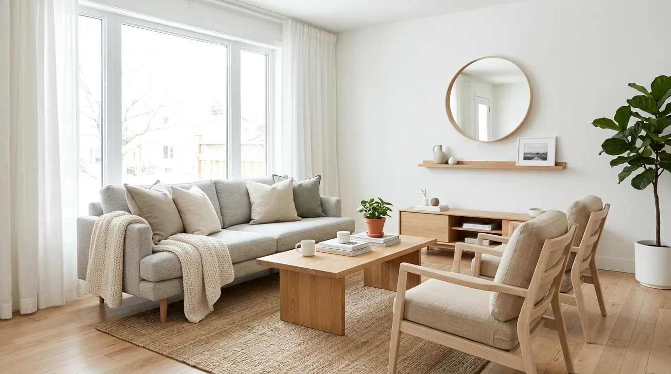 Dining room with oversized pendant and softly curved chairs