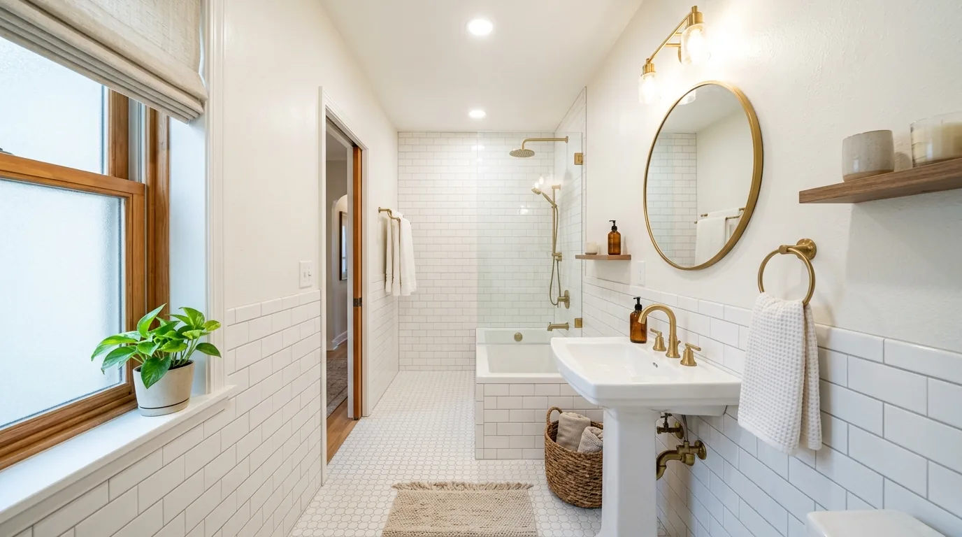 Bathroom with classic tile retained and vanity upgraded affordably