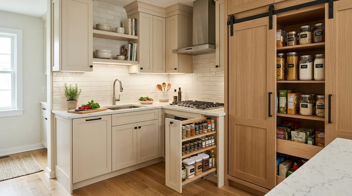 Drawer based lower cabinets replacing deep shelves
