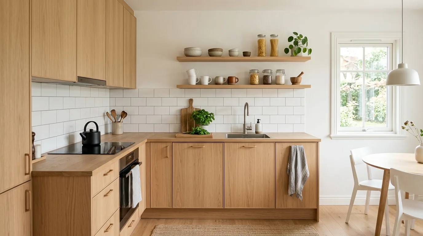 Under cabinet lighting brightening a narrow galley kitchen