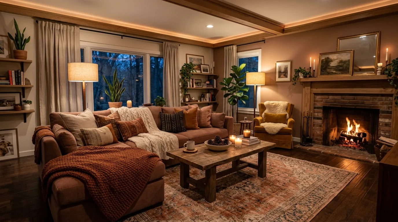 Modern renovation with curved accent chair and low storage console