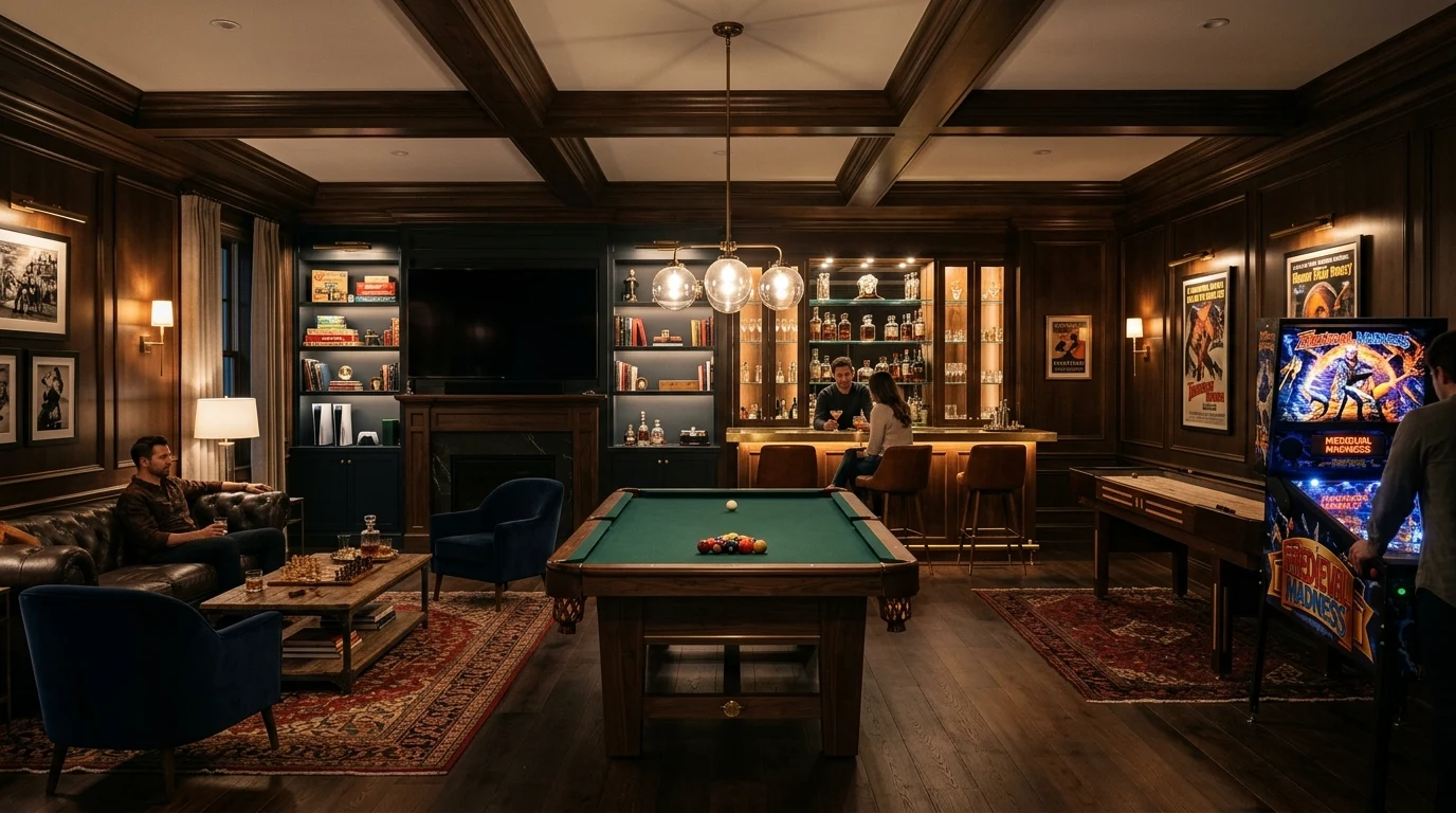 High end entertainment suite with custom seating