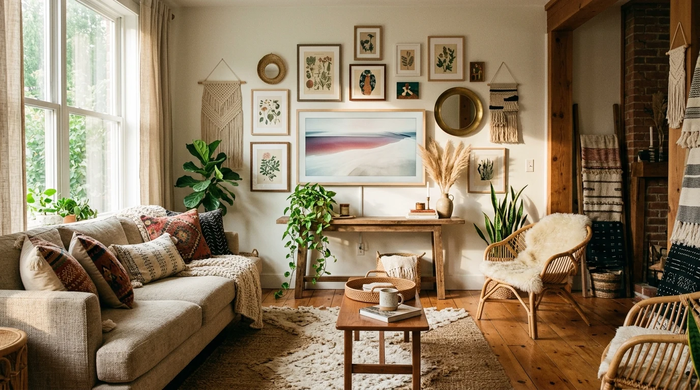 Modern den with tonal painted surround and concealed cords
