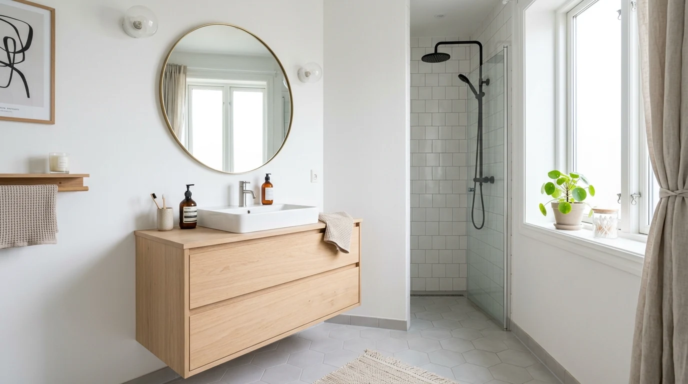 Spa inspired room with built in niche and layered soft lighting