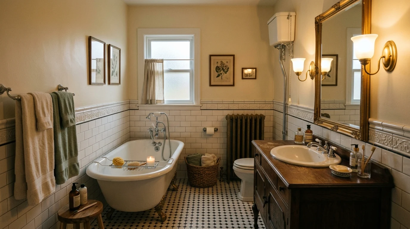 Farmhouse bath with shiplap detail and matte black fixtures