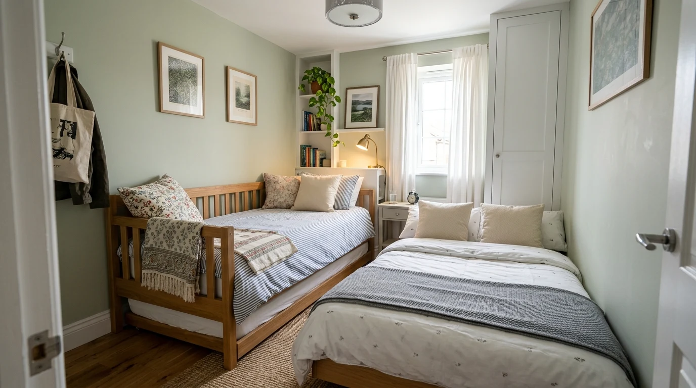 Shared bedroom with twin bed and pull out trundle below