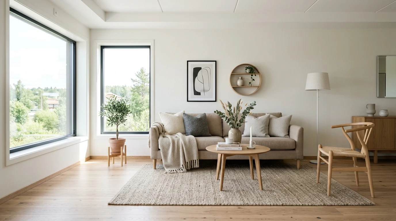 Dining room with herringbone wood floor and tailored rug