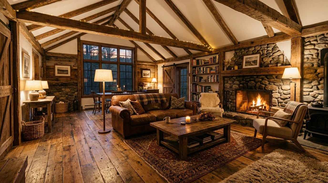 Basement with warm vinyl flooring and cozy sectional