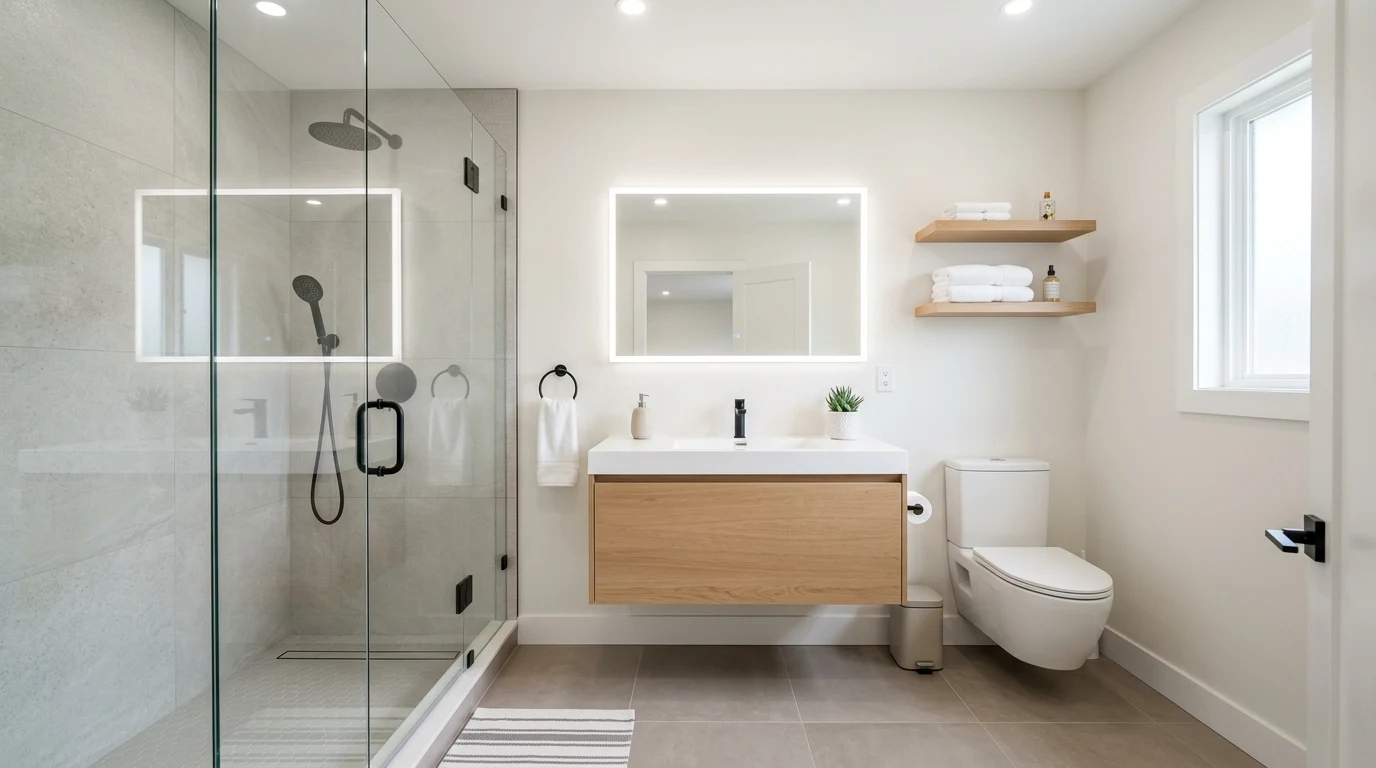 Walk in shower with rainfall head