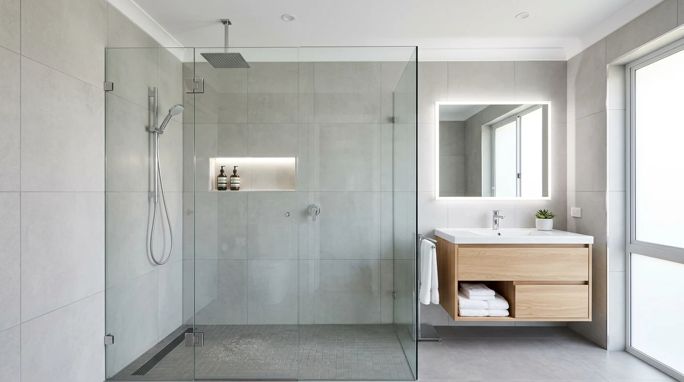 Bathroom with skylight above tub and soft greenery