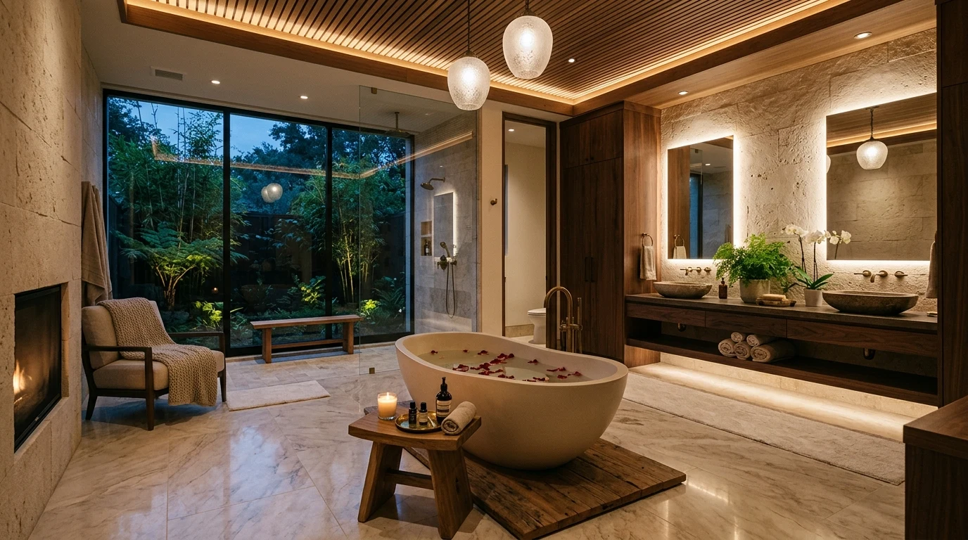 High end bathroom with marble shower