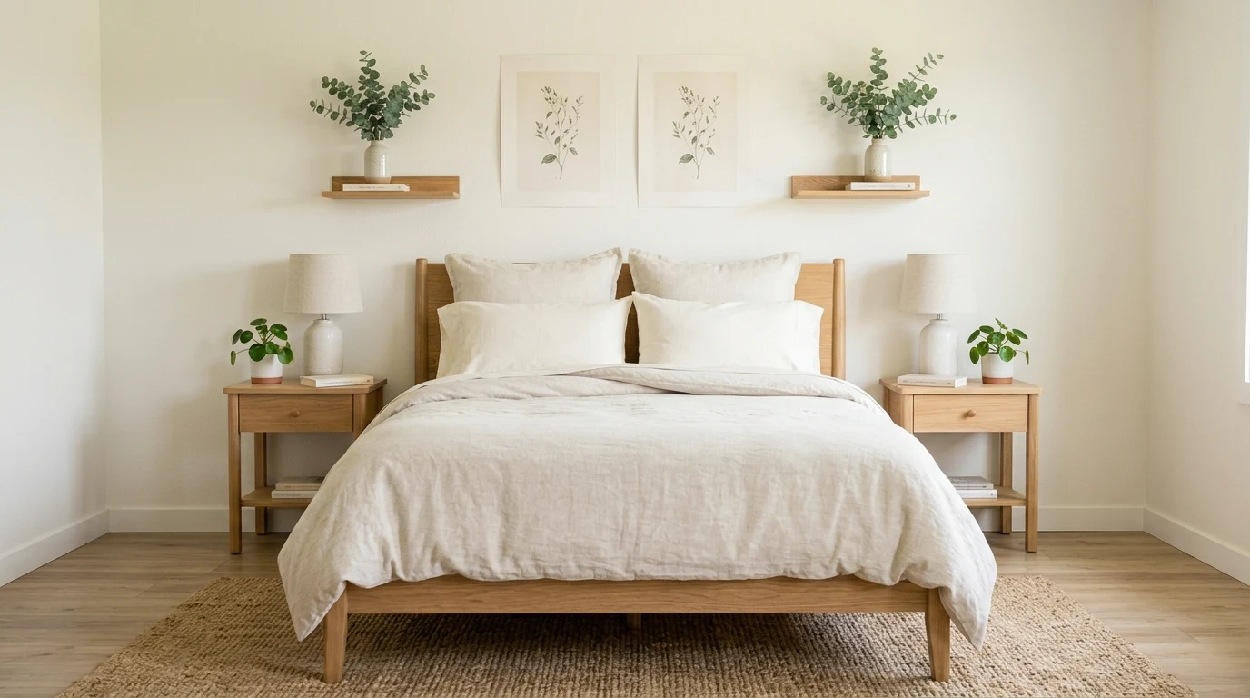 Earth tone bedroom with wool topper and clay wall color